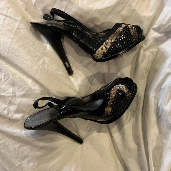 Guess Shoes Guess Black Ankle Strap Snake Skin Heels Poshmark